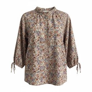 Vintage 1960s Orbit Button Down Blouse 14 Fruit Print mandarin Neck Bow Sleeve